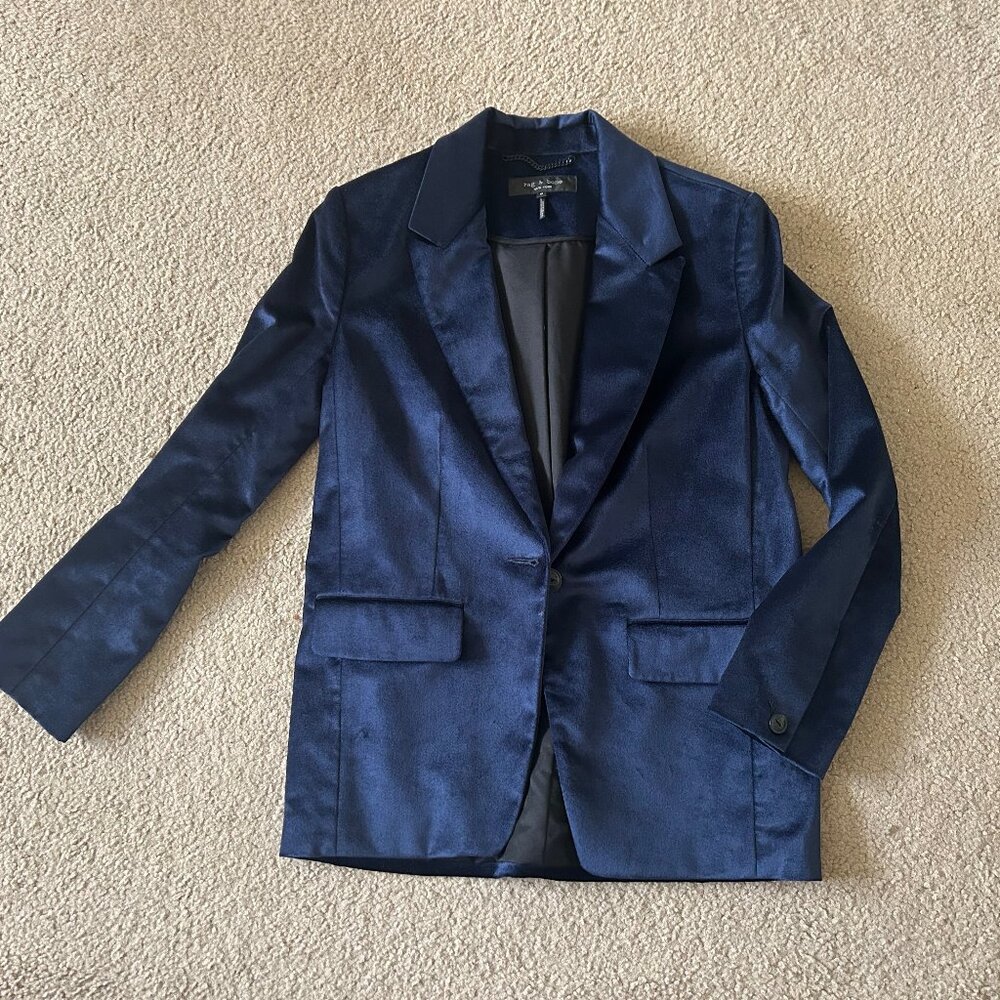RAG & BONE NEW YORK Monty Boyfriend Blazer Blue Velvet 0
